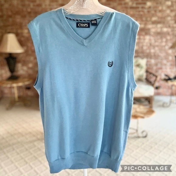 Chaps Men’s Blue Cotton Sweater Vest M - Picture 1 of 9